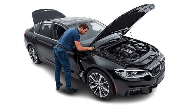 Perito de vistoria inspecionando motor